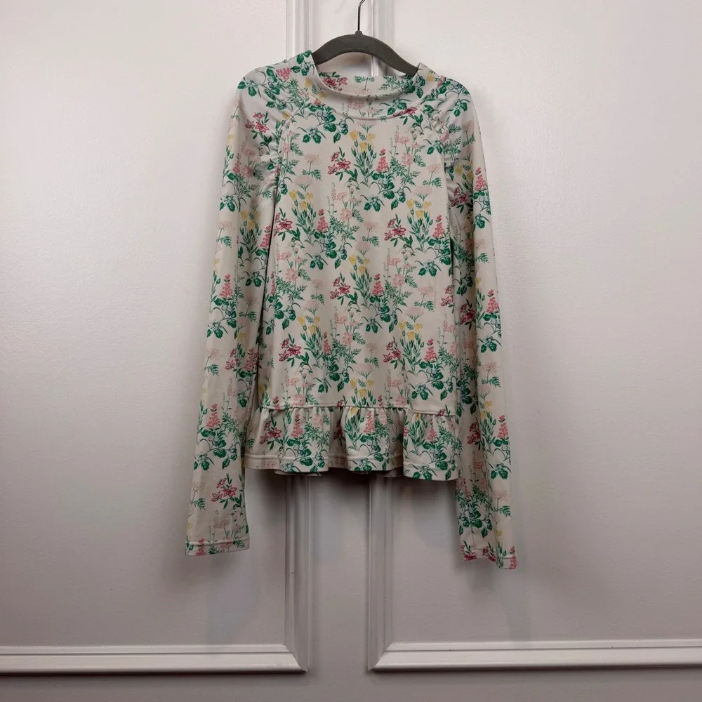Janie and Jack Girls Floral Long Sleeve Rash Guard Swim Top Peplum Cream Size 10